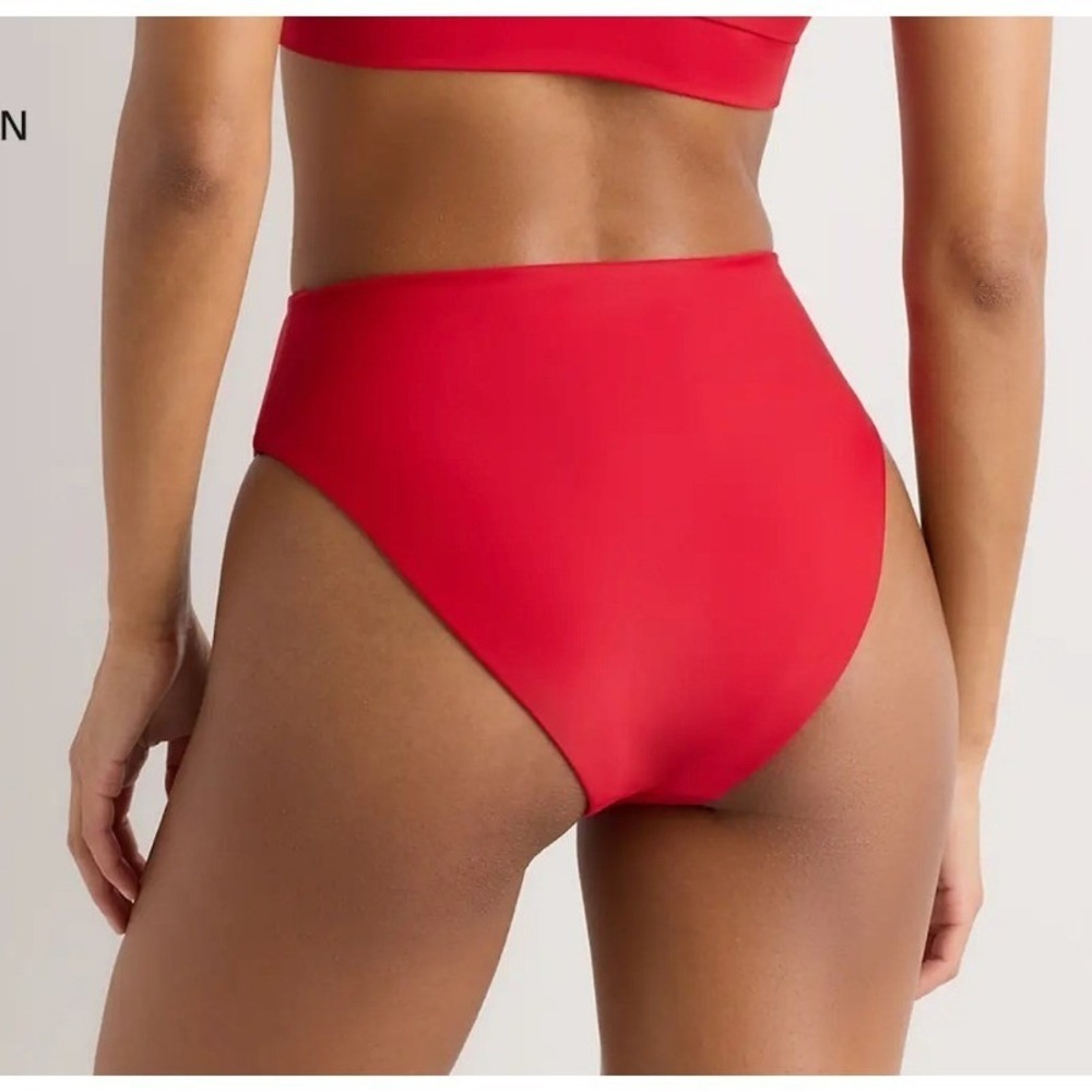 quince italian high-rise high-leg bikini bottom‎ in cherry red, women size small - Picture 2 of 5
